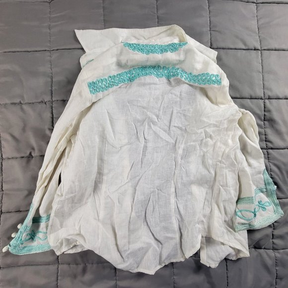 Robert Graham Womens Medium White Green Embroidered Tunic Shirt Long Sleeve - Picture 2 of 9